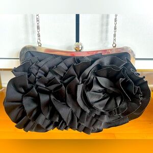 🖤Barney’s New York Elegant Black Ruffled Clutch